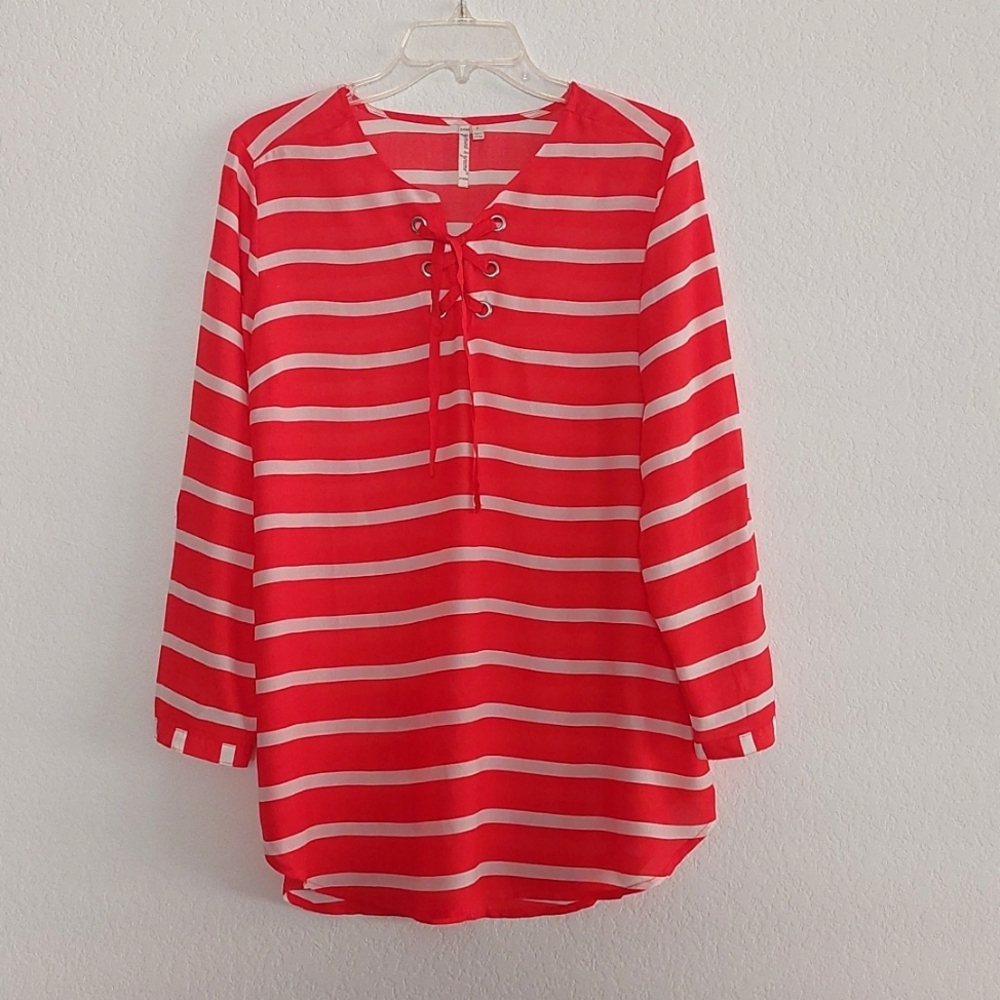 GRAND & GREENE Red and White Striped Top NWOT